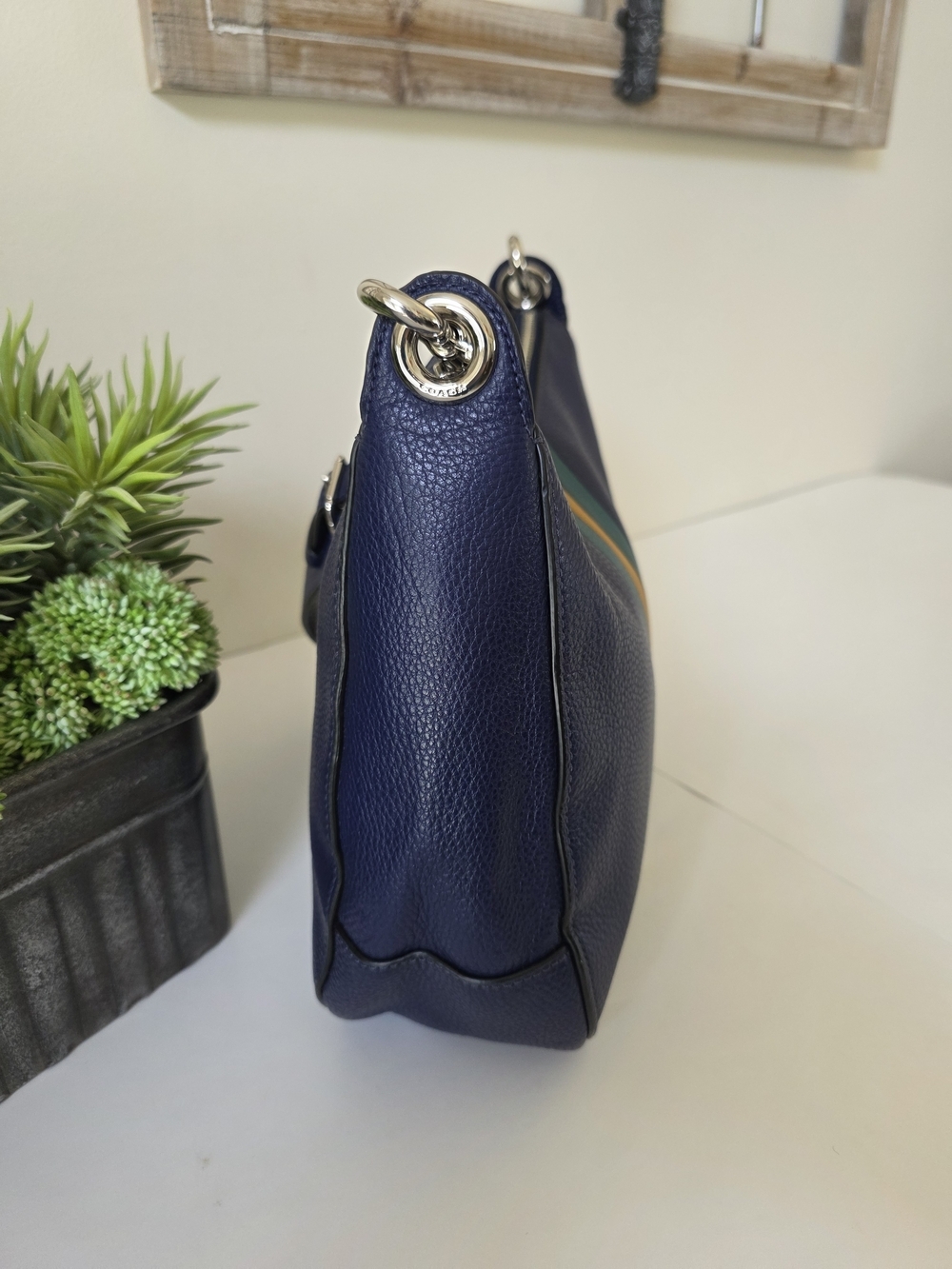 Coach Jes Hobo Cadet Multi Varsity Stripe Pebbled Leather Shoulder Bag - Picture 5 of 14